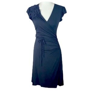 EUC Anthropologie’s Bailey 44 - Charcoal Gray Ruched Wrap Corsage Detail Dress